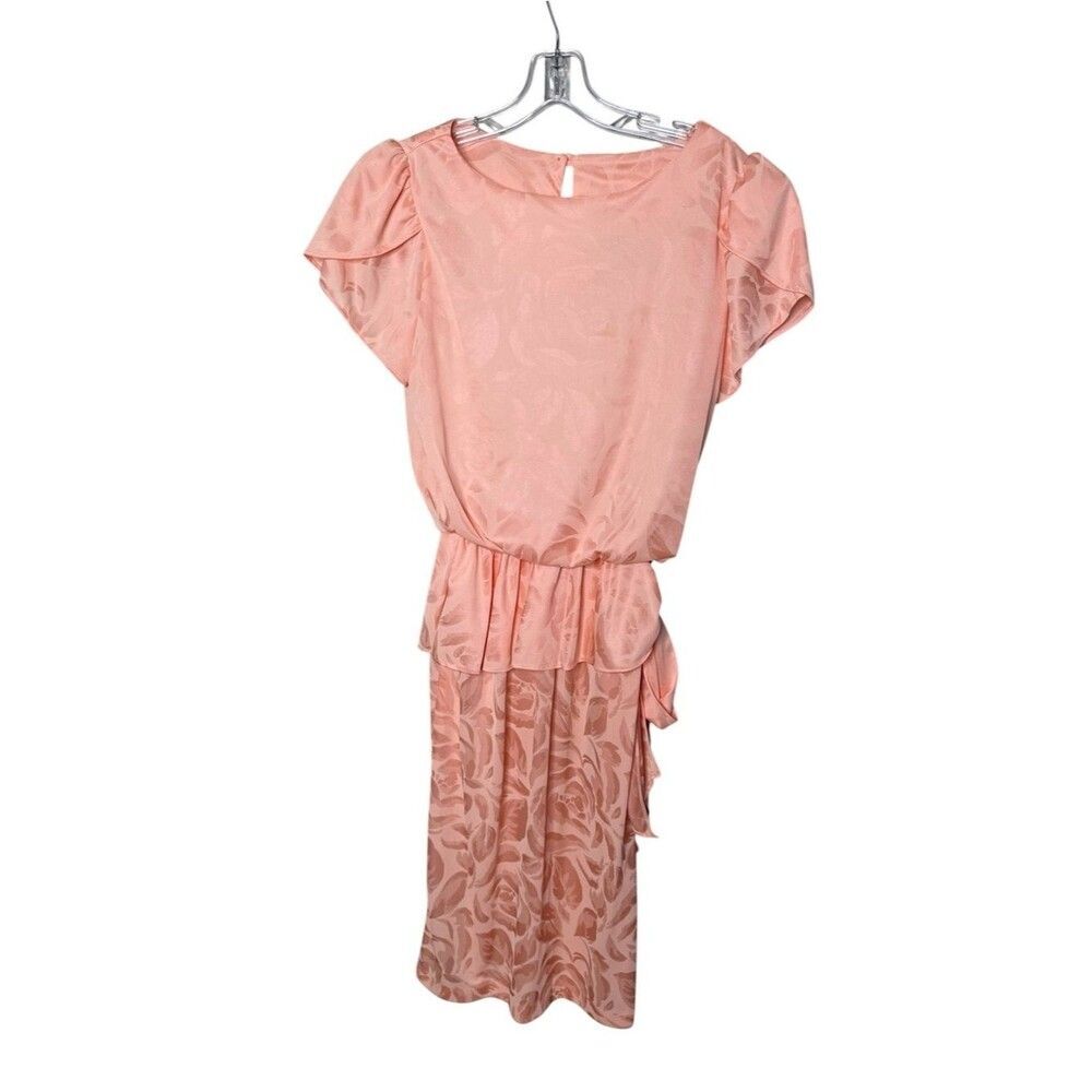 Especially Yours Vintage Peach Pink Floral Jacquard Peplum Midi Dress Size 9/10